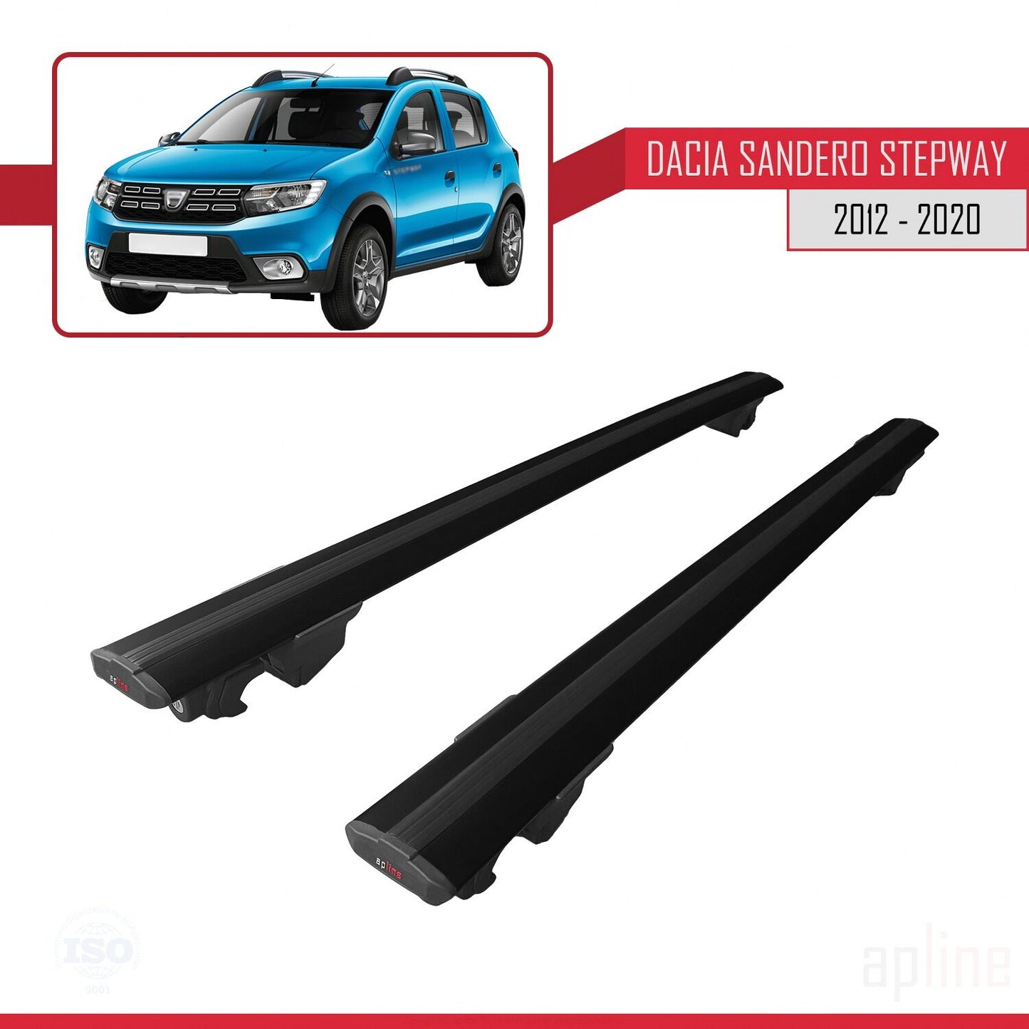 Kompatibel mit Dacia Sandero Stepway 2 2012-2020 HOOK Modell Dachgepäckträger Gepäckträger Schwarz Aluminium 2 Stangen