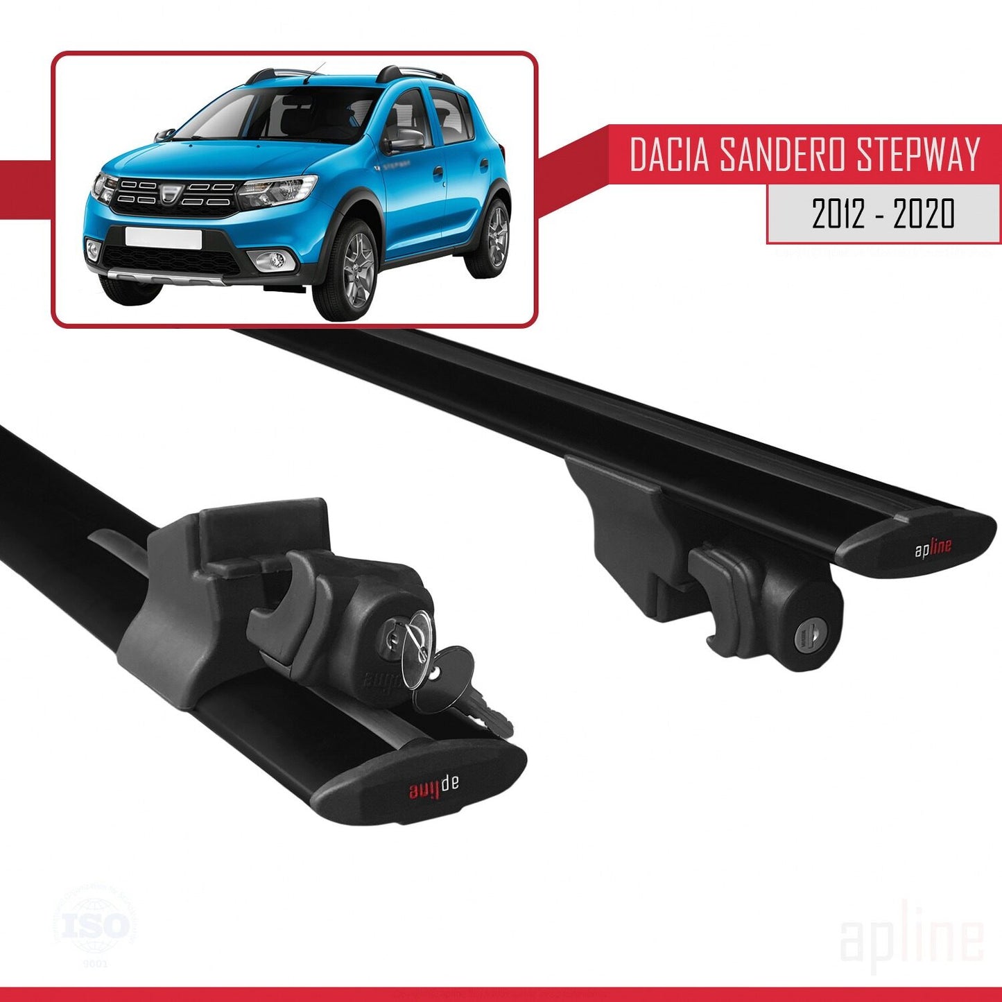 Kompatibel mit Dacia Sandero Stepway 2 2012-2020 HOOK Modell Dachgepäckträger Gepäckträger Schwarz Aluminium 2 Stangen