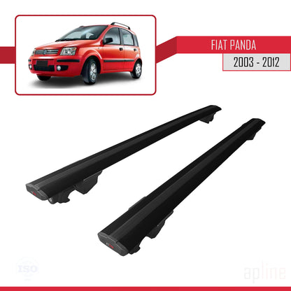 Kompatibel mit Fiat Panda 2 (169) 2003-2012 HOOK Modell Dachgepäckträger, schwarzes Aluminium, 2 Stangen