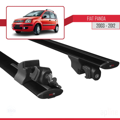 Kompatibel mit Fiat Panda 2 (169) 2003-2012 HOOK Modell Dachgepäckträger, schwarzes Aluminium, 2 Stangen