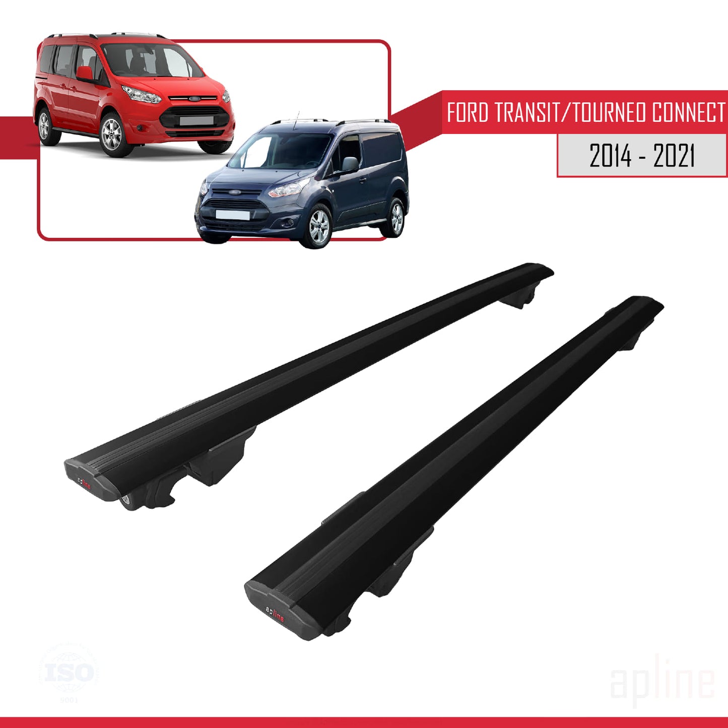 Kompatibel mit Ford Transit/Tourneo Connect 2 2014-2021 HOOK Model Relingträger Dachträger Auto Gepäckträger Schwarz Aluminium 2 Stangen