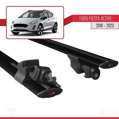 Kompatibel mit Ford Fiesta 7 Active 2018-2023 HOOK Modell Dachgepäckträger Gepäckträger Schwarz Aluminium 2 Stangen