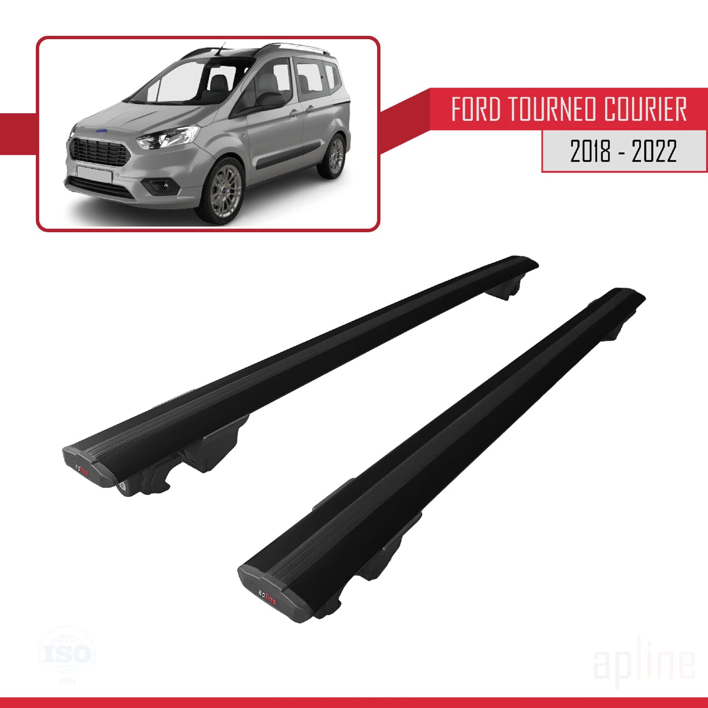 Compatible avec Ford Transit/Tourneo Courier Post-Facelift 2018-2022 HOOK Model Barres de Toit Railing Porte-Bagages de Voiture Noir Aluminium 2 Barres