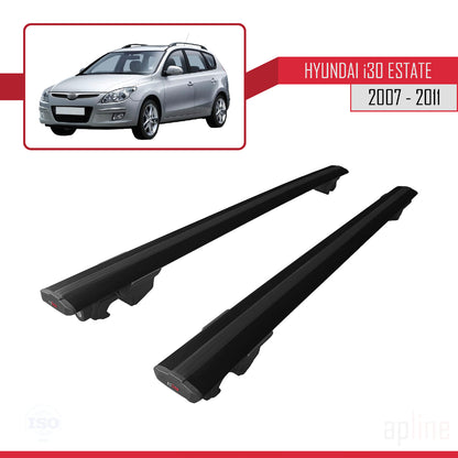 Compatible avec Hyundai i30 (FD) Break 2007-2011 HOOK Model Barres de Toit Railing Porte-Bagages de Voiture Noir Aluminium 2 Barres