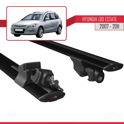 Compatible avec Hyundai i30 (FD) Break 2007-2011 HOOK Model Barres de Toit Railing Porte-Bagages de Voiture Noir Aluminium 2 Barres