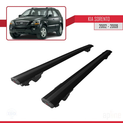 Compatible avec Kia Sorento (BL) 2002-2009 HOOK Model Barres de Toit Railing Porte-Bagages de Voiture Noir Aluminium 2 Barres