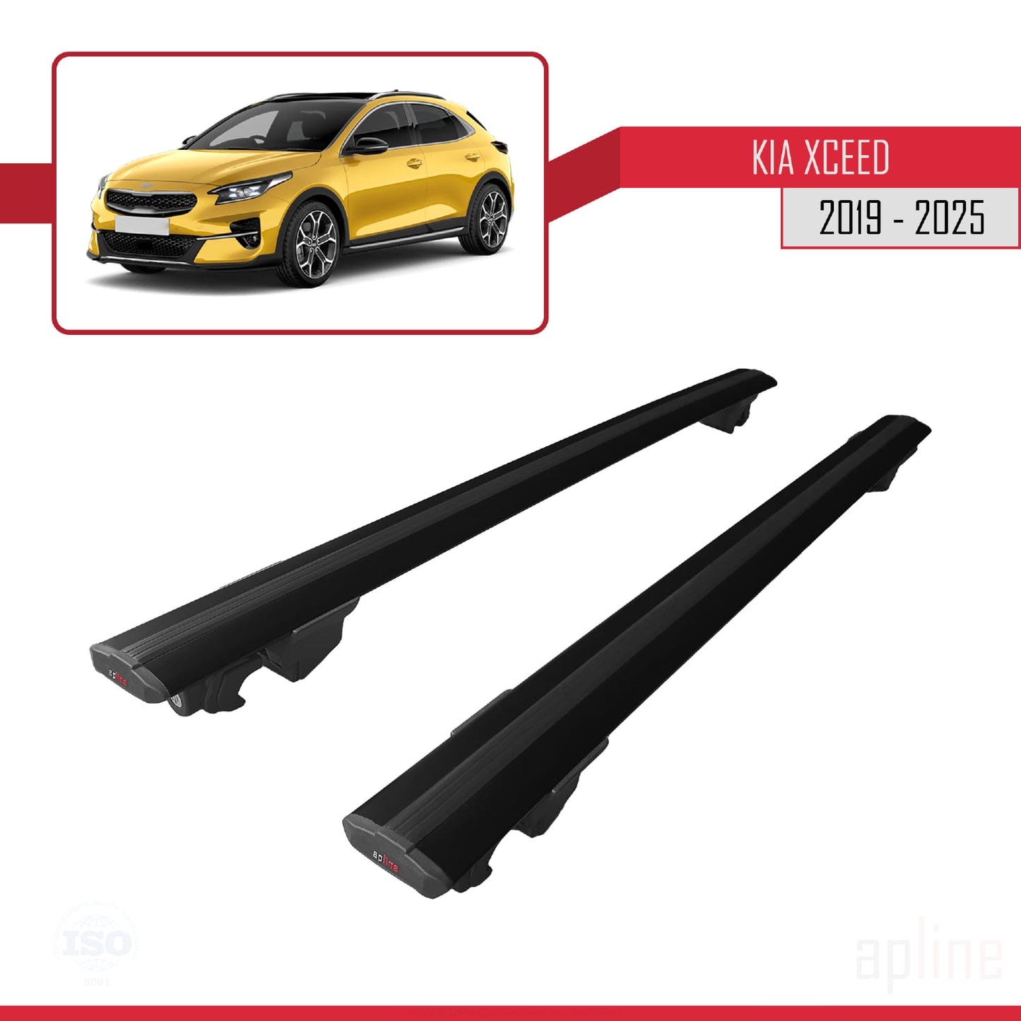 Compatible avec Kia XCeed (CD) 2019-2025 HOOK Model Barres de Toit Railing Porte-Bagages de Voiture Noir Aluminium 2 Barres