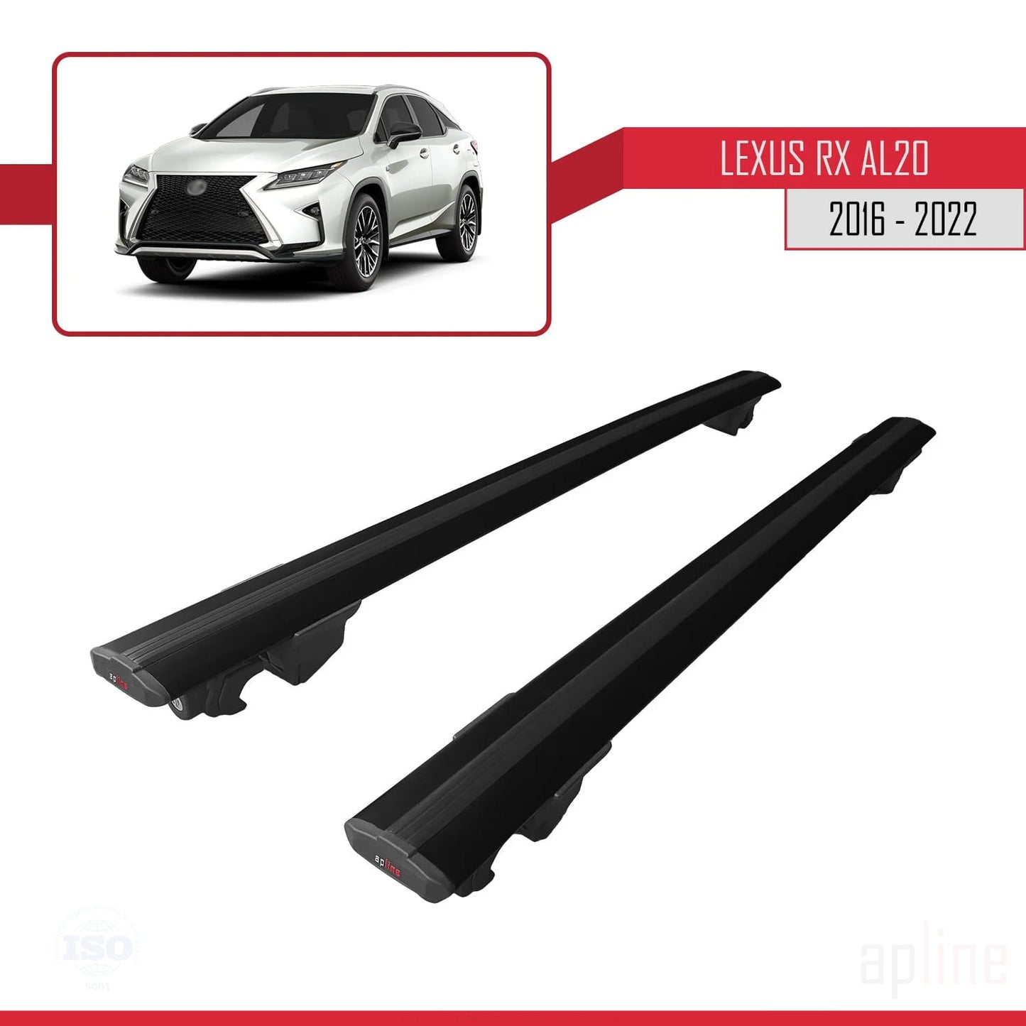 Compatible avec Lexus RX 4 (AL20) 2016-2022 HOOK Model Barres de Toit Railing Porte-Bagages de Voiture Noir Aluminium 2 Barres