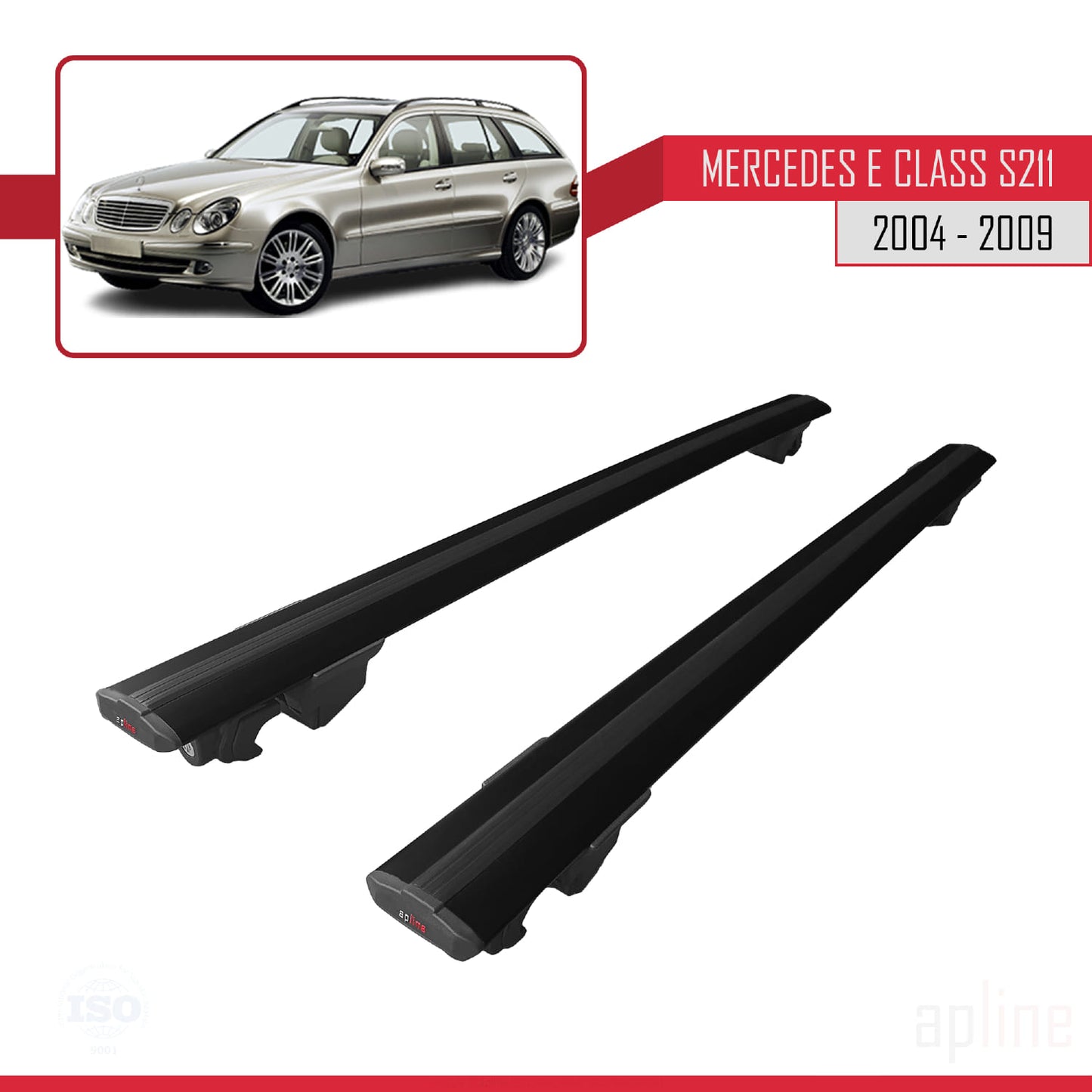 Compatible with Mercedes E Class 3 (S211) 2004-2009 HOOK Model Car Roof Rack Cross Bar Black Aluminium 2 Bars