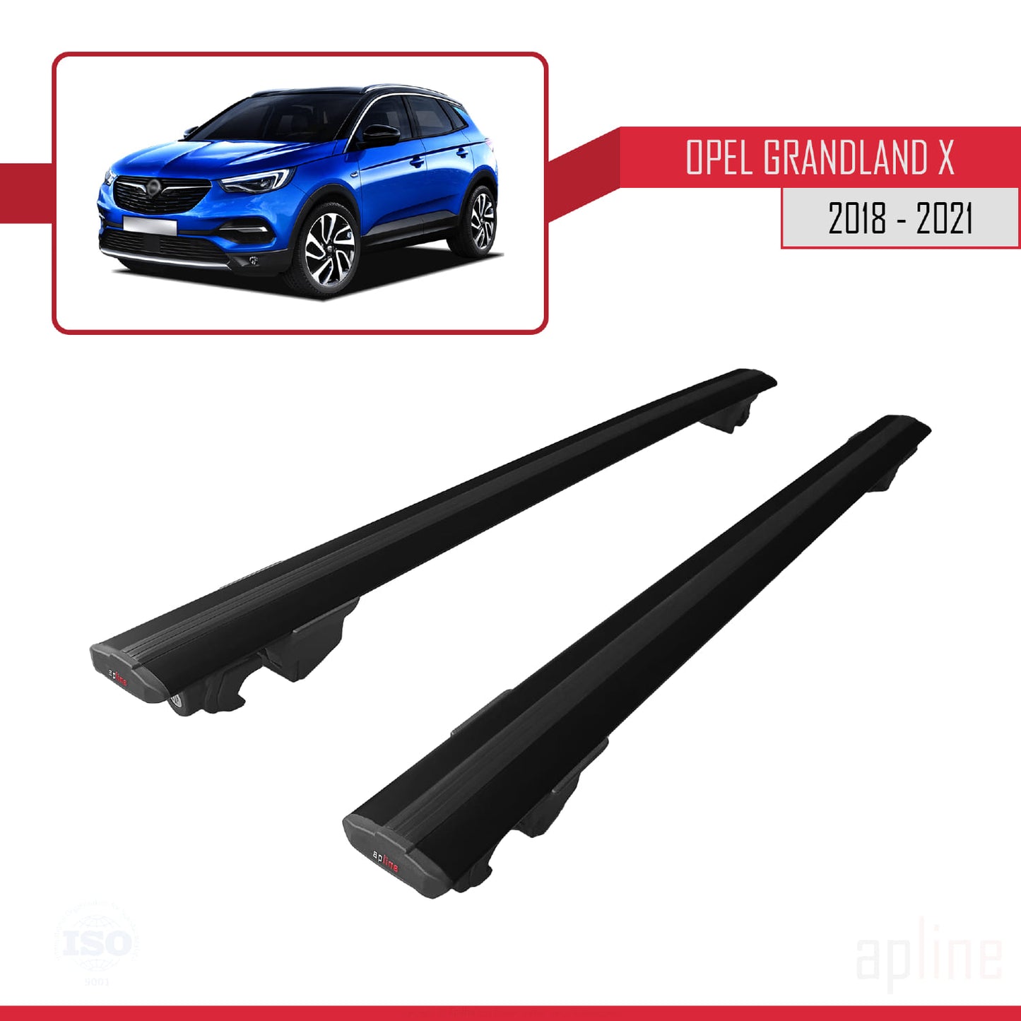 Compatible with Opel Grandland X 2018-2021 HOOK Model Car Roof Rack Cross Bar Black Aluminium 2 Bars