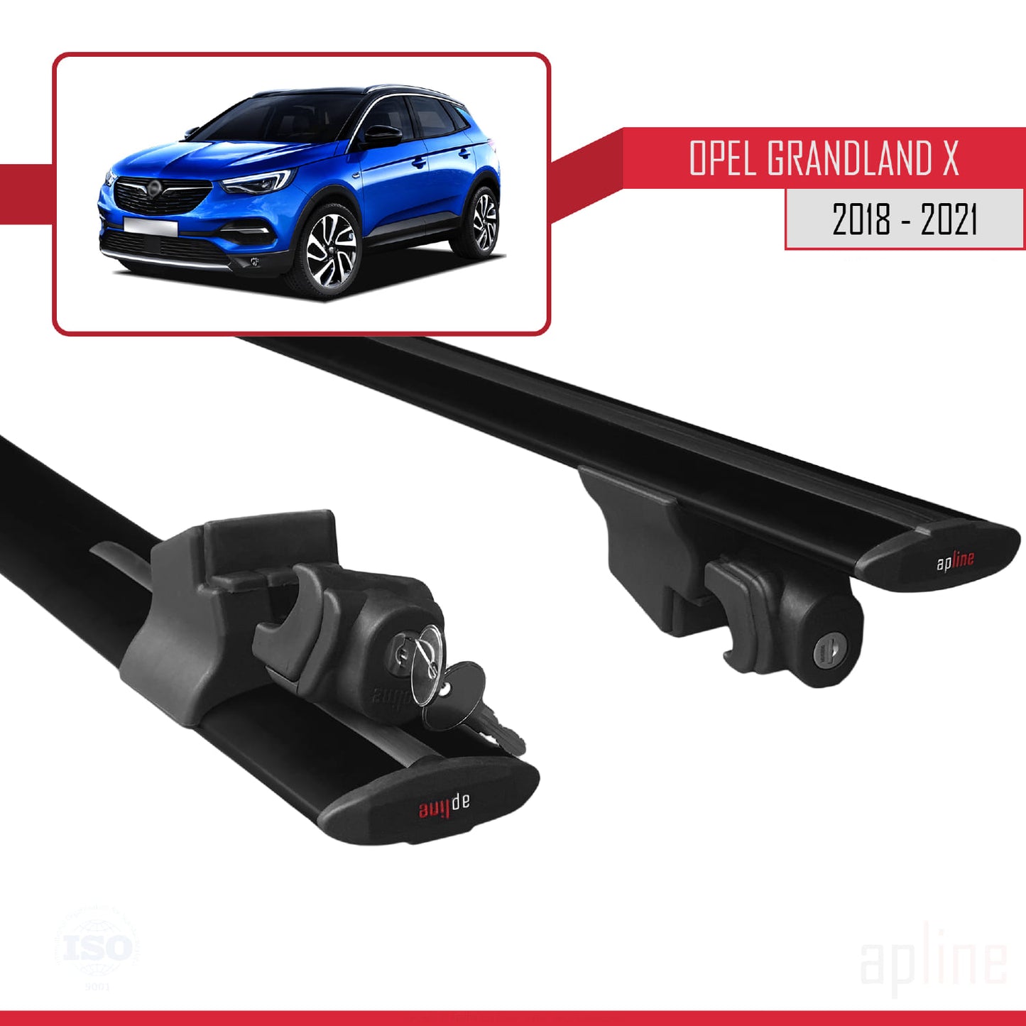Compatible with Opel Grandland X 2018-2021 HOOK Model Car Roof Rack Cross Bar Black Aluminium 2 Bars