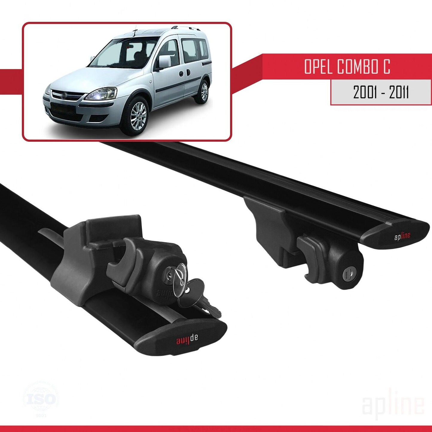 Compatible avec Opel Combo C 2001-2011 HOOK Model Barres de Toit Railing Porte-Bagages de Voiture Noir Aluminium 2 Barres