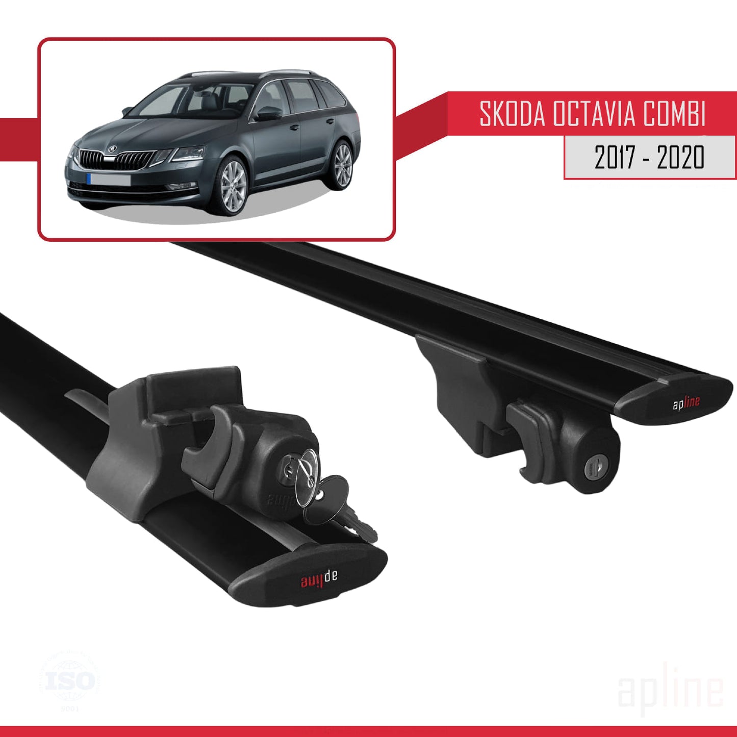 Compatible avec Skoda Octavia 3 (5E) Break Post-Facelift 2017-2020 HOOK Model Barres de Toit Railing Porte-Bagages de Voiture Noir Aluminium 2 Barres