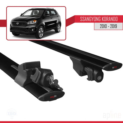 Compatible avec Ssangyong Korando 3 (C200) 2010-2019 HOOK Model Barres de Toit Railing Porte-Bagages de Voiture Noir Aluminium 2 Barres