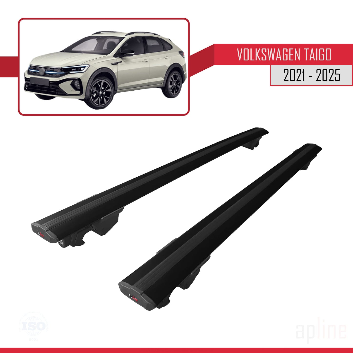 Compatible avec Volkswagen Taigo (CS1) 2021-2025 HOOK Model Barres de Toit Railing Porte-Bagages de Voiture Noir Aluminium 2 Barres
