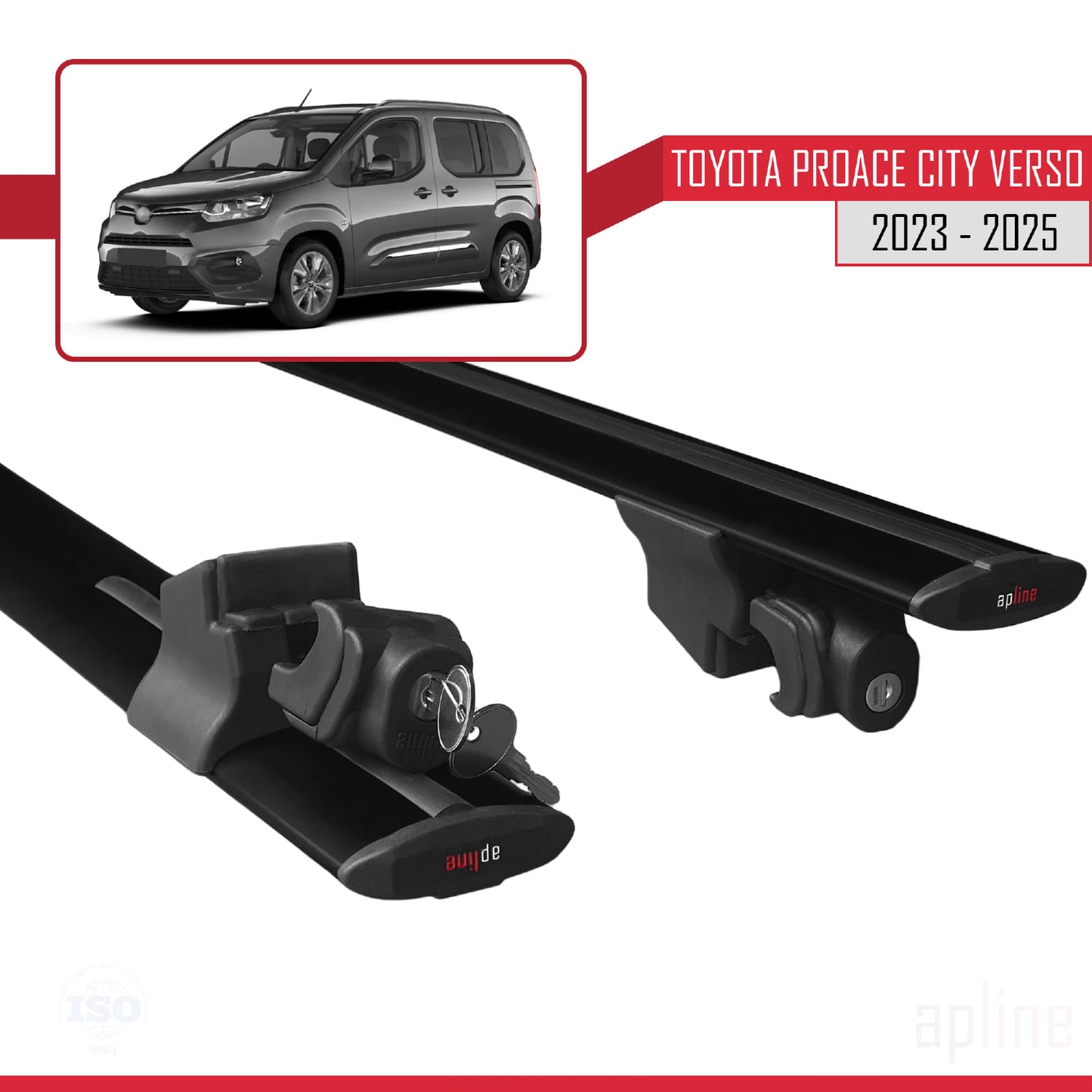 Compatible avec Toyota Proace City Verso 2023-2025 HOOK Model Barres de Toit Railing Porte-Bagages de Voiture Noir Aluminium 2 Barres