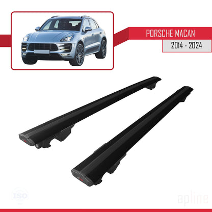 Compatible avec Porsche Macan (95B) 2014-2024 HOOK Model Barres de Toit Railing Porte-Bagages de Voiture Noir Aluminium 2 Barres