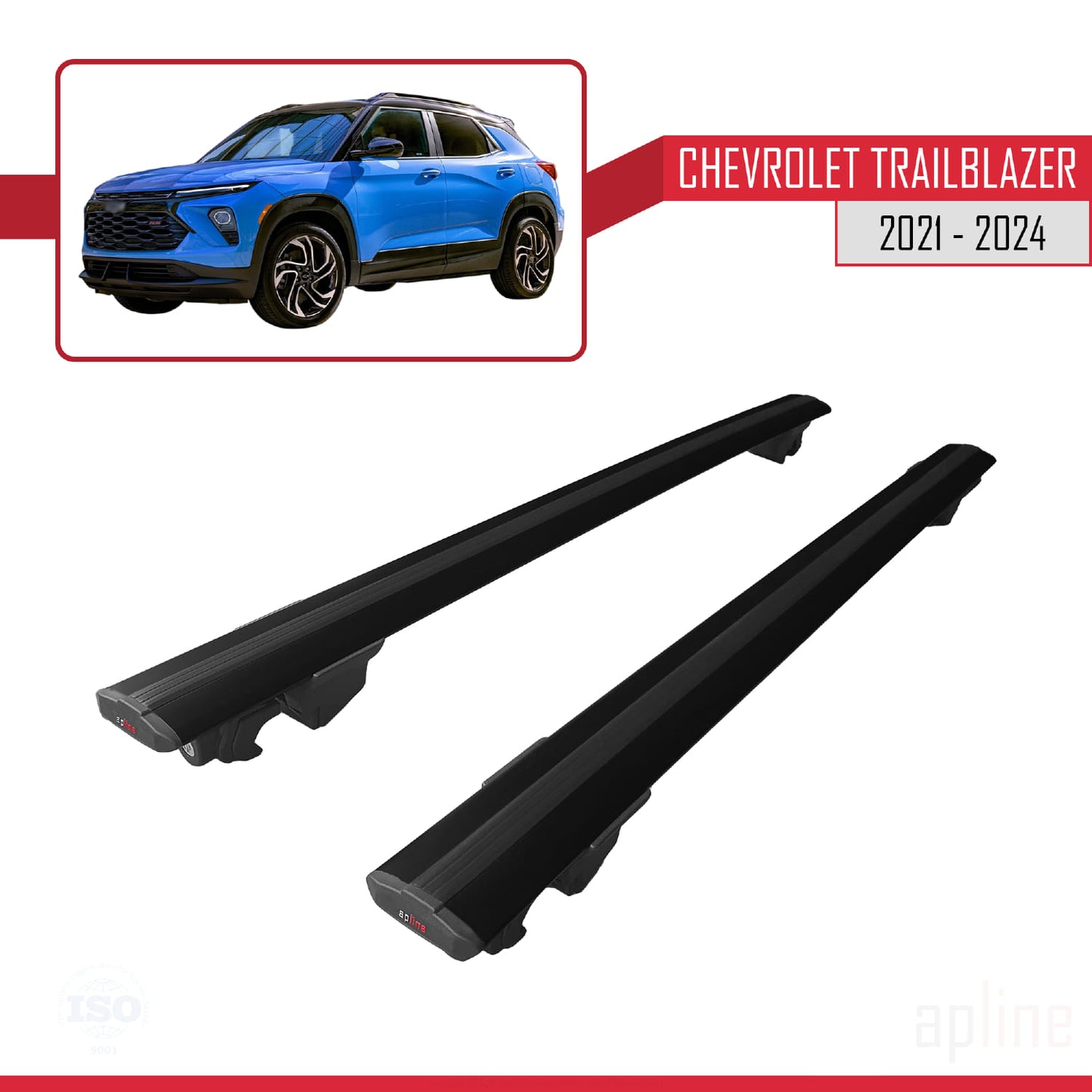 Compatible avec Chevrolet Trailblazer 2021-2024 HOOK Model Barres de Toit Railing Porte-Bagages de Voiture Noir Aluminium 2 Barres