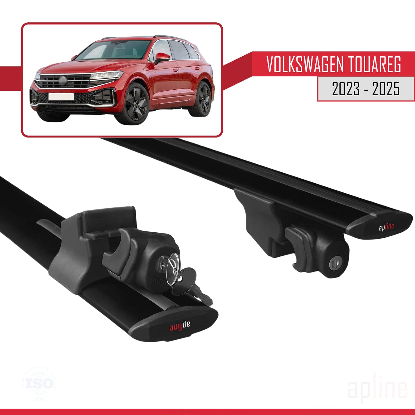 Compatible avec VW Touareg 2015-2018 HOOK Model Barres de Toit Railing Porte-Bagages de Voiture Noir Aluminium 2 Barres