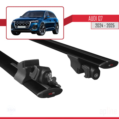 Compatible avec Audi Q7 2024-2025 HOOK Model Barres de Toit Railing Porte-Bagages de Voiture Noir Aluminium 2 Barres