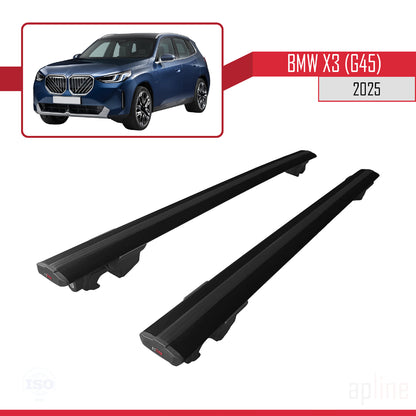 Compatible avec BMW X3 (G45) 2024-2025 HOOK Model Barres de Toit Railing Porte-Bagages de Voiture Noir Aluminium 2 Barres