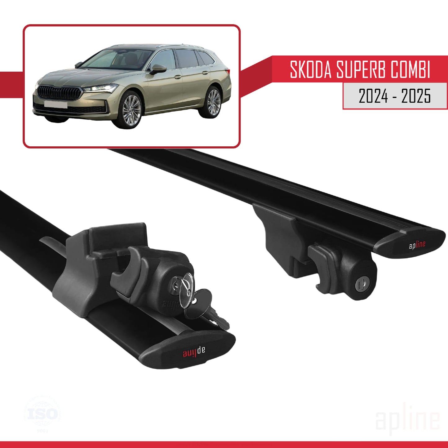Compatible avec Skoda Superb Combi 2024-2025 HOOK Model Barres de Toit Railing Porte-Bagages de Voiture Noir Aluminium 2 Barres