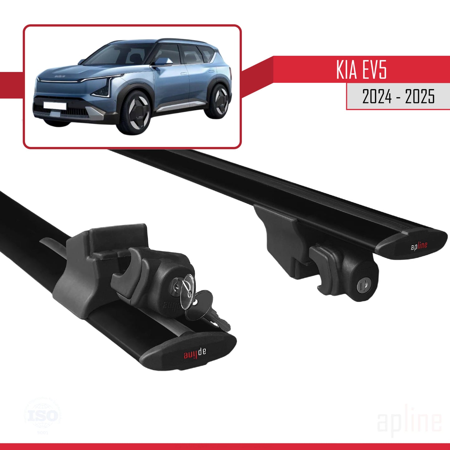 Compatible avec Kia EV5 2024-2025 HOOK Model Barres de Toit Railing Porte-Bagages de Voiture Noir Aluminium 2 Barres