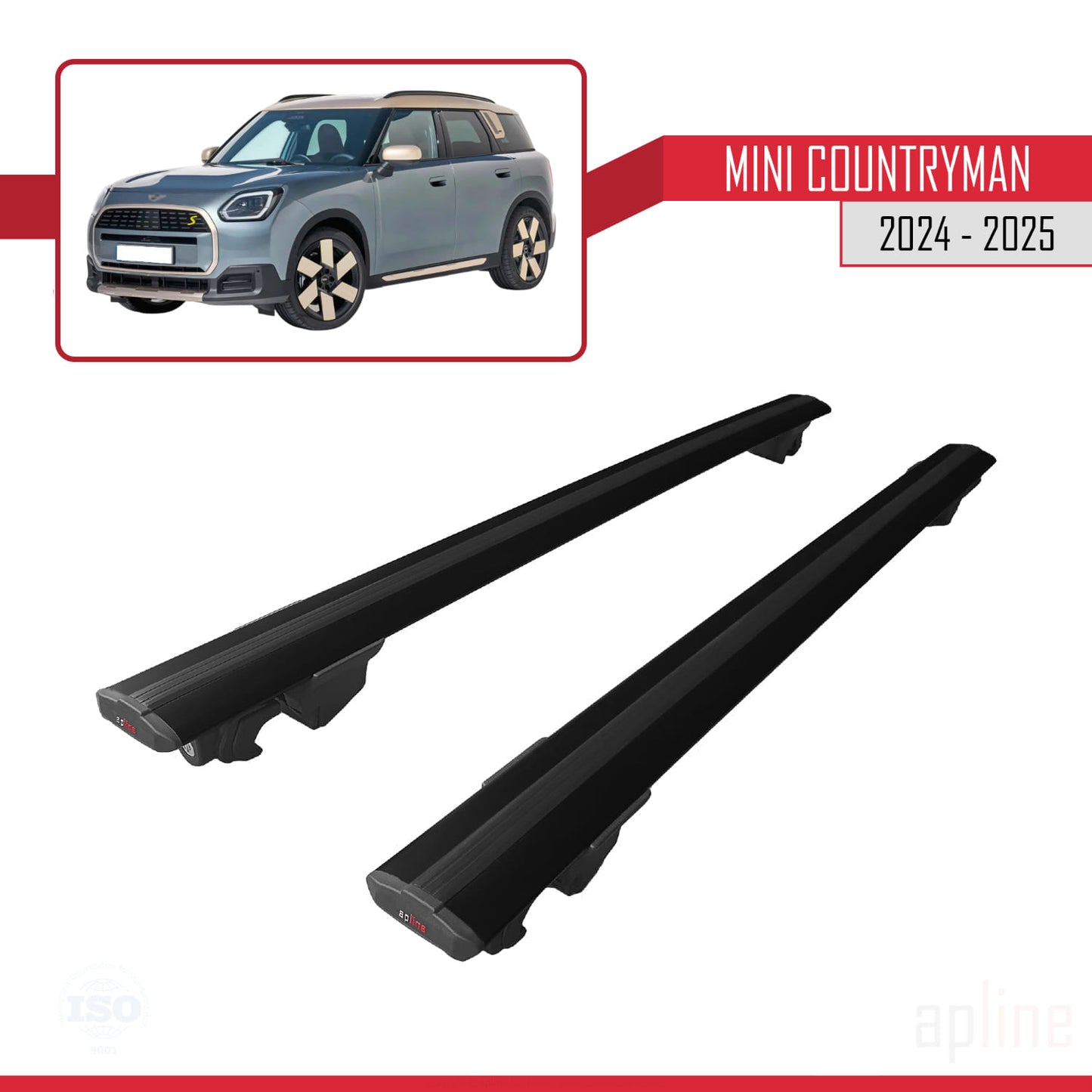 Compatible avec Mini Countryman 2024-2025 HOOK Model Barres de Toit Railing Porte-Bagages de Voiture Noir Aluminium 2 Barres