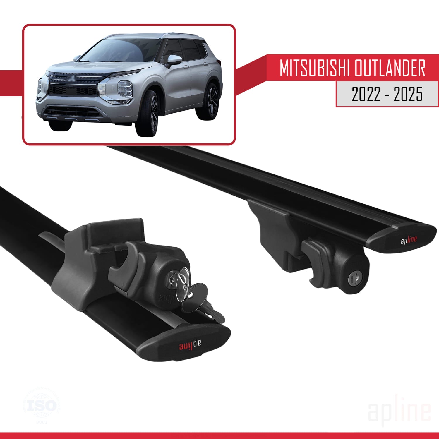 Compatible avec Mitsubishi Outlander 2022-2025 HOOK Model Barres de Toit Railing Porte-Bagages de Voiture Noir Aluminium 2 Barres