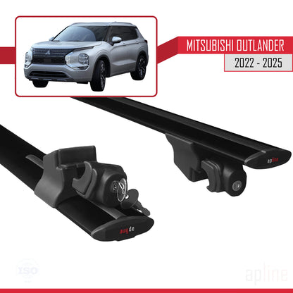 Compatible avec Mitsubishi Outlander 2022-2025 HOOK Model Barres de Toit Railing Porte-Bagages de Voiture Noir Aluminium 2 Barres
