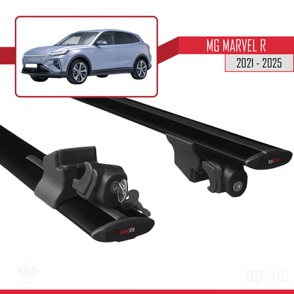 Compatible avec MG Marvel R 2021-2025 HOOK Model Barres de Toit Railing Porte-Bagages de Voiture Noir Aluminium 2 Barres