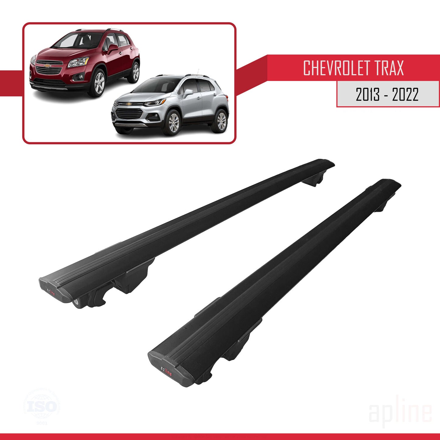 Kompatibel mit Chevrolet Trax (U200) 2013-2022 HOOK Modell Dachgepäckträger, schwarzes Aluminium, 2 Stangen