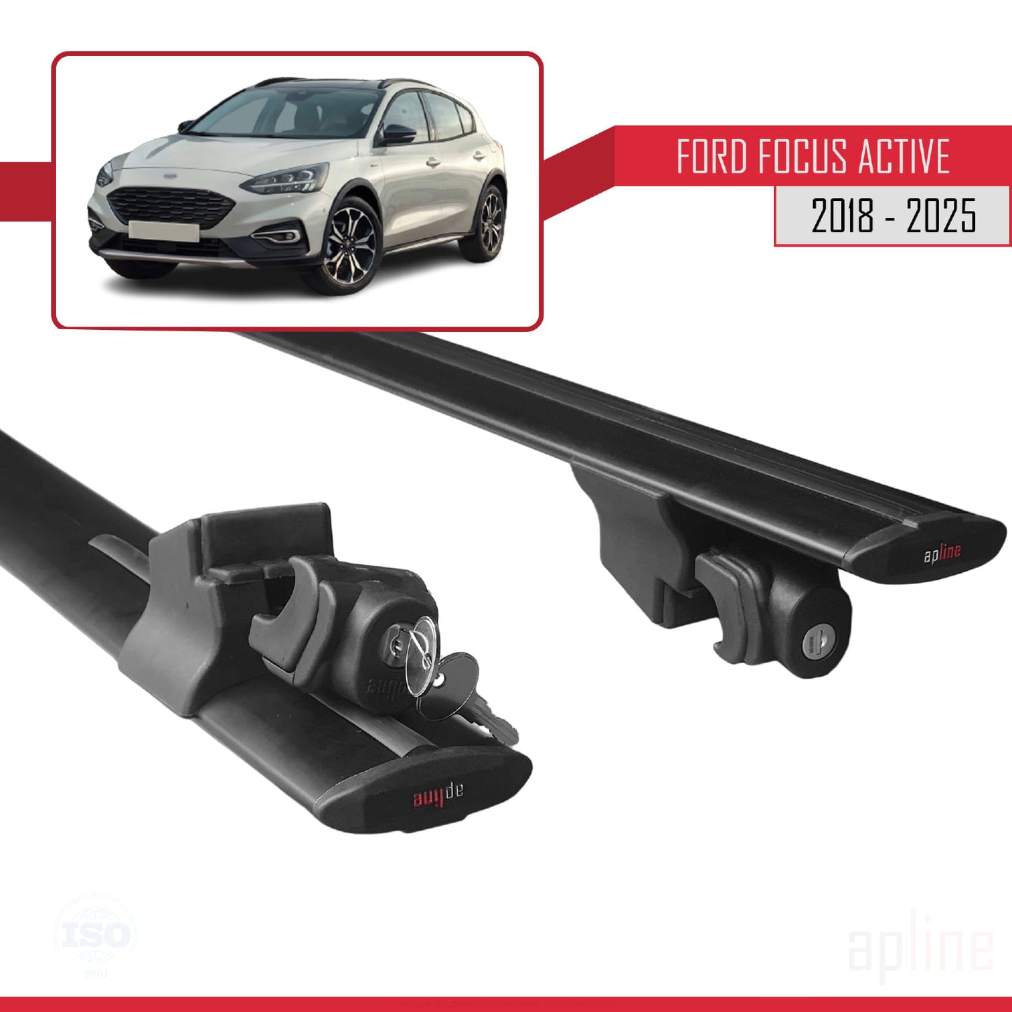 Kompatibel mit Ford Focus 4 (C519) Active 2018-2024 HOOK Model Relingträger Dachträger Auto Gepäckträger Schwarz Aluminium 2 Stangen