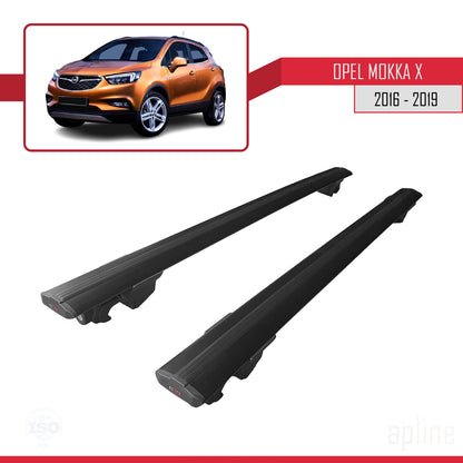 Compatible with Opel Mokka X (J13) 2016-2019 HOOK Model Car Roof Rack Cross Bar Black Aluminium 2 Bars