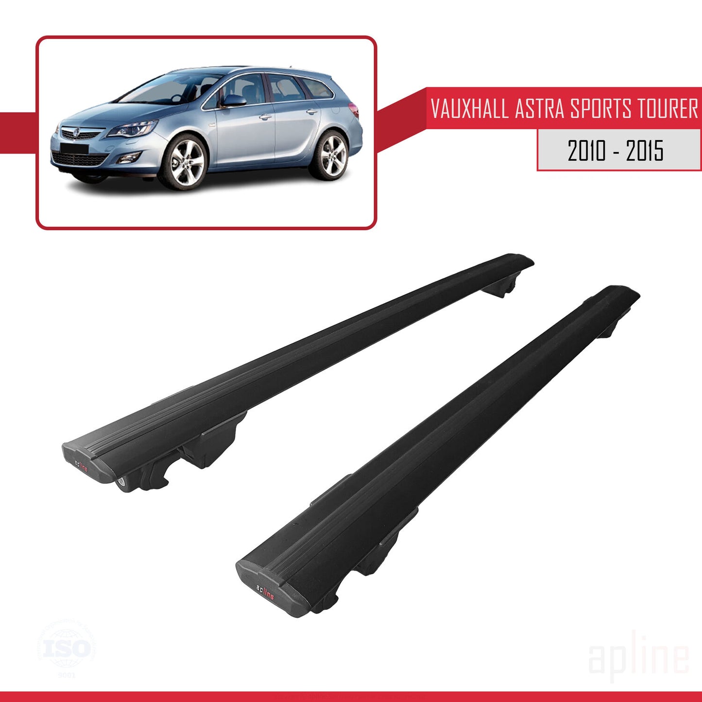 Compatible avec Vauxhall Astra J (P09) ST 2010-2015 HOOK Model Barres de Toit Railing Porte-Bagages de Voiture Noir Aluminium 2 Barres