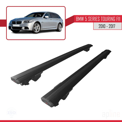 Compatible avec BMW Série 5 (F11) Touring 2010-2017 HOOK Model Barres de Toit Railing Porte-Bagages de Voiture Noir Aluminium 2 Barres