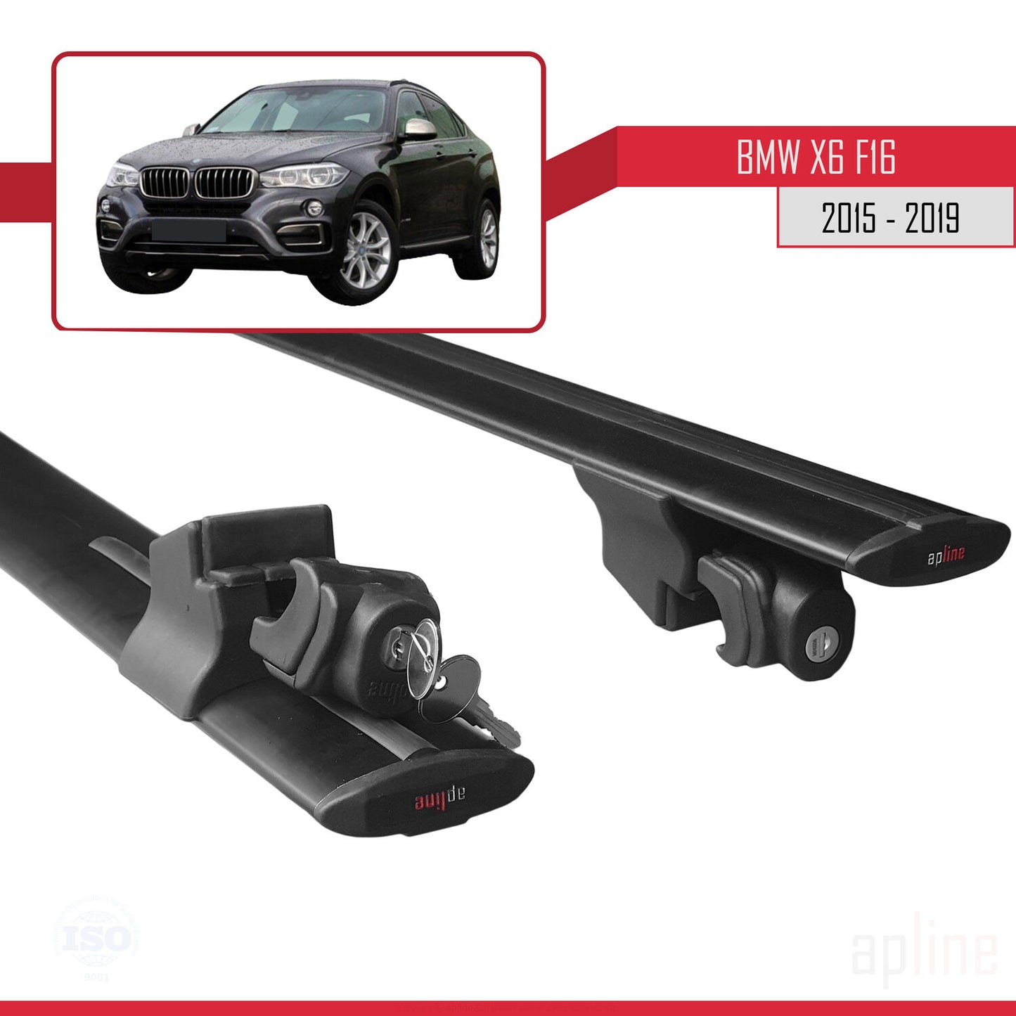 Kompatibel mit BMW X6 (F16) 2015-2019 HOOK Modell Dachgepäckträger, schwarzes Aluminium, 2 Stangen