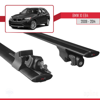 Kompatibel mit BMW X1 (E84) 2010-2015 HOOK Modell Dachgepäckträger, schwarzes Aluminium, 2 Stangen