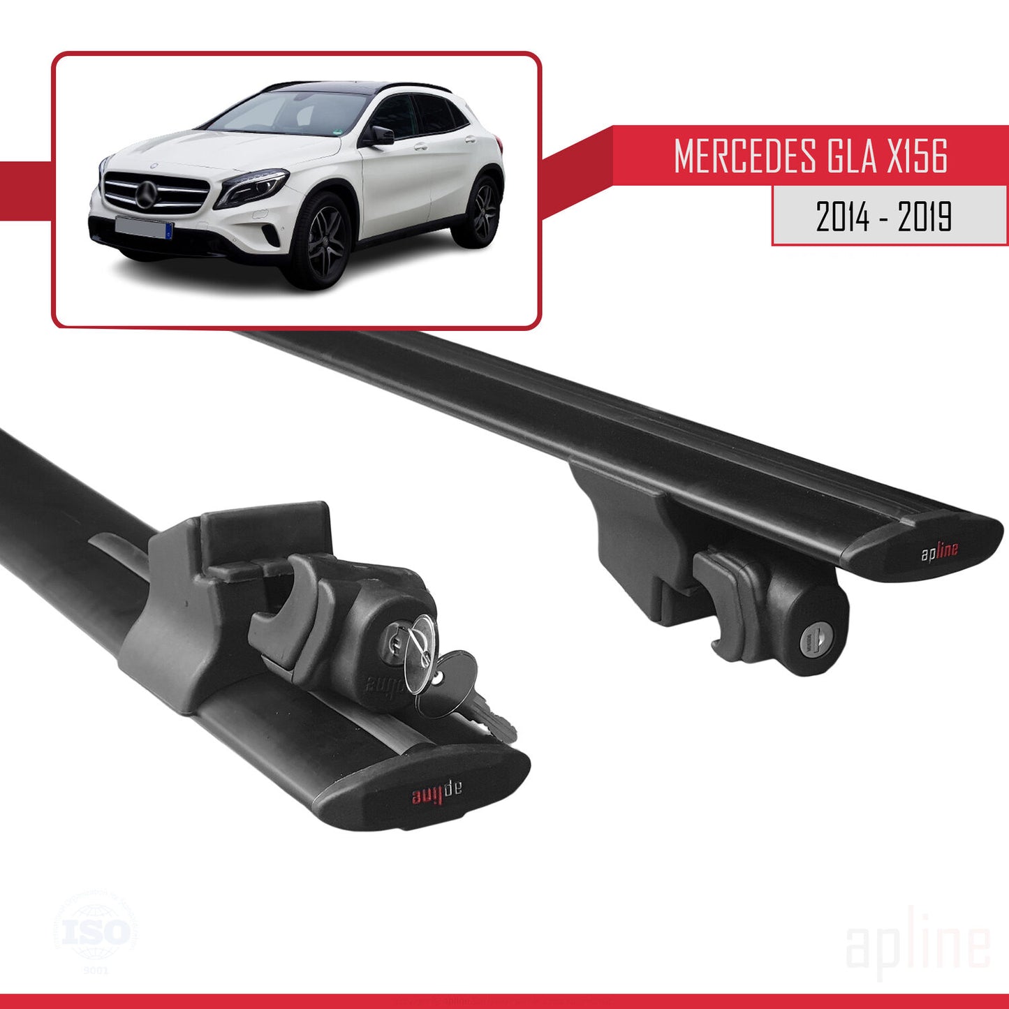 Compatible with Mercedes GLA Class (X156) 2014-2019 HOOK Model Car Roof Rack Cross Bar Black Aluminium 2 Bars