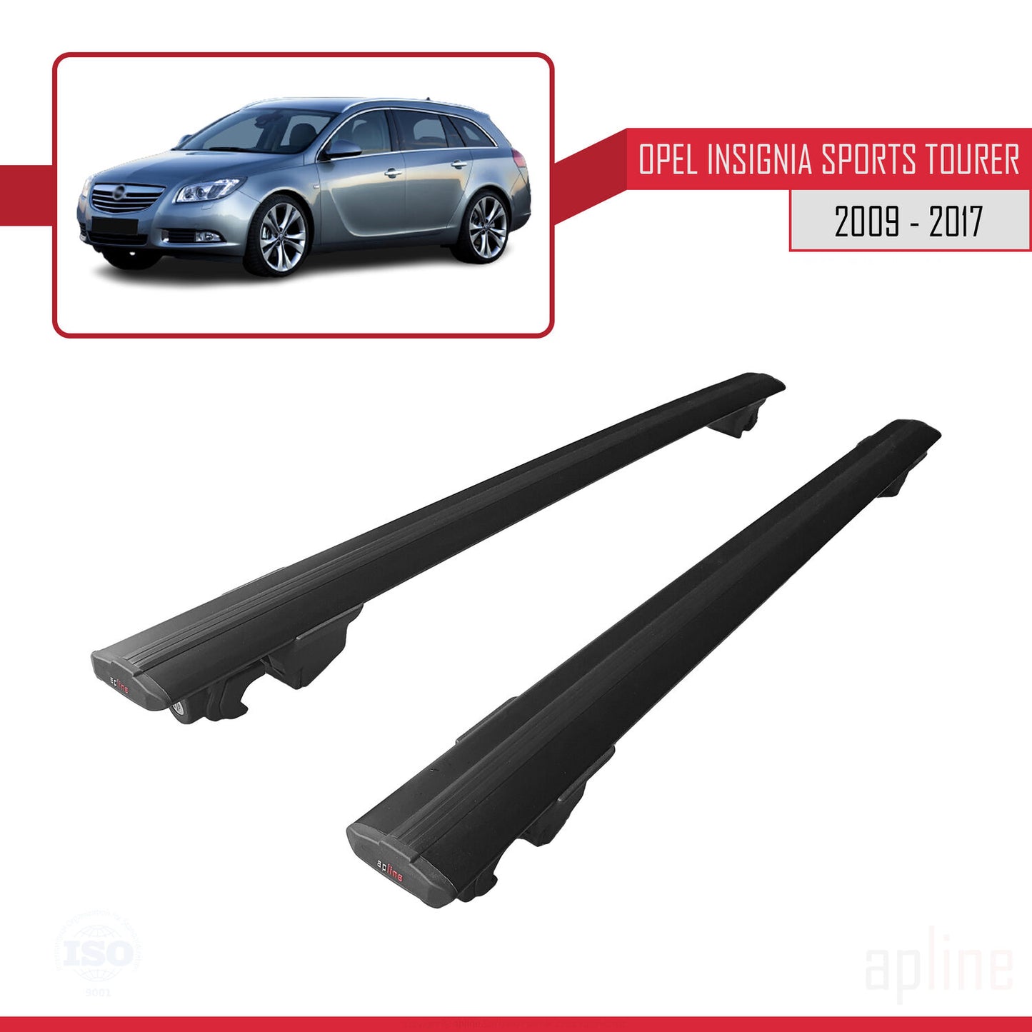 Kompatibel mit Opel Insignia (G09) ST 2009-2017 HOOK Model Relingträger Dachträger Auto Gepäckträger Schwarz Aluminium 2 Stangen