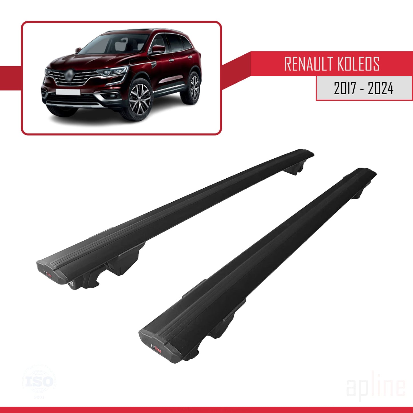 Kompatibel mit Renault Koleos 2 (HC) 2017-2024 HOOK Model Relingträger Dachträger Auto Gepäckträger Schwarz Aluminium 2 Stangen