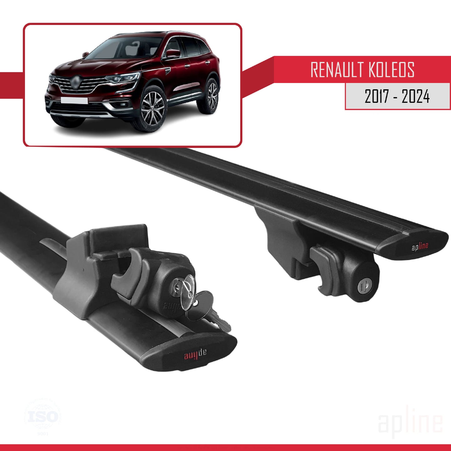 Kompatibel mit Renault Koleos 2 (HC) 2017-2024 HOOK Model Relingträger Dachträger Auto Gepäckträger Schwarz Aluminium 2 Stangen