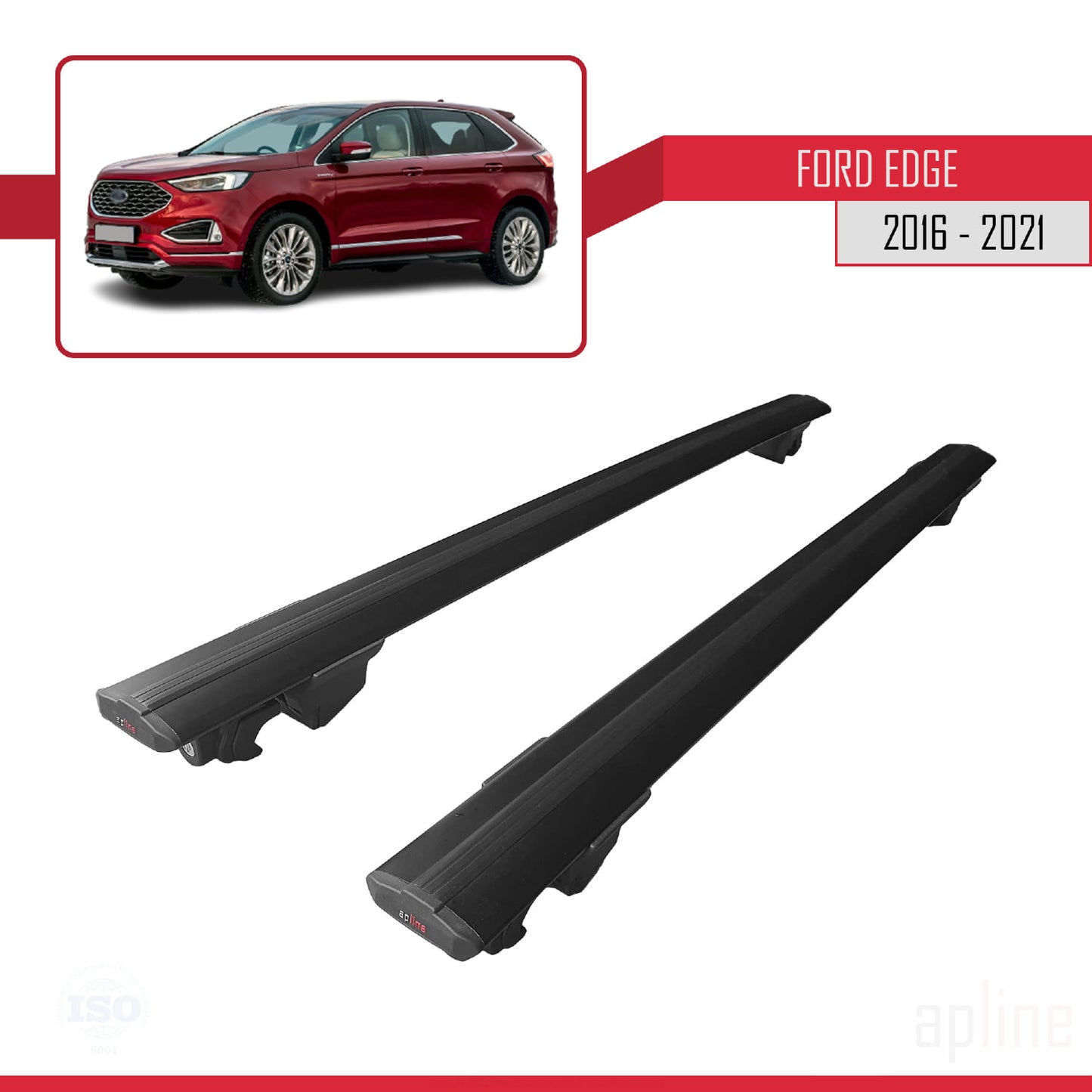 Compatible avec Ford Edge (CD539) 2016-2021 HOOK Model Barres de Toit Railing Porte-Bagages de Voiture Noir Aluminium 2 Barres