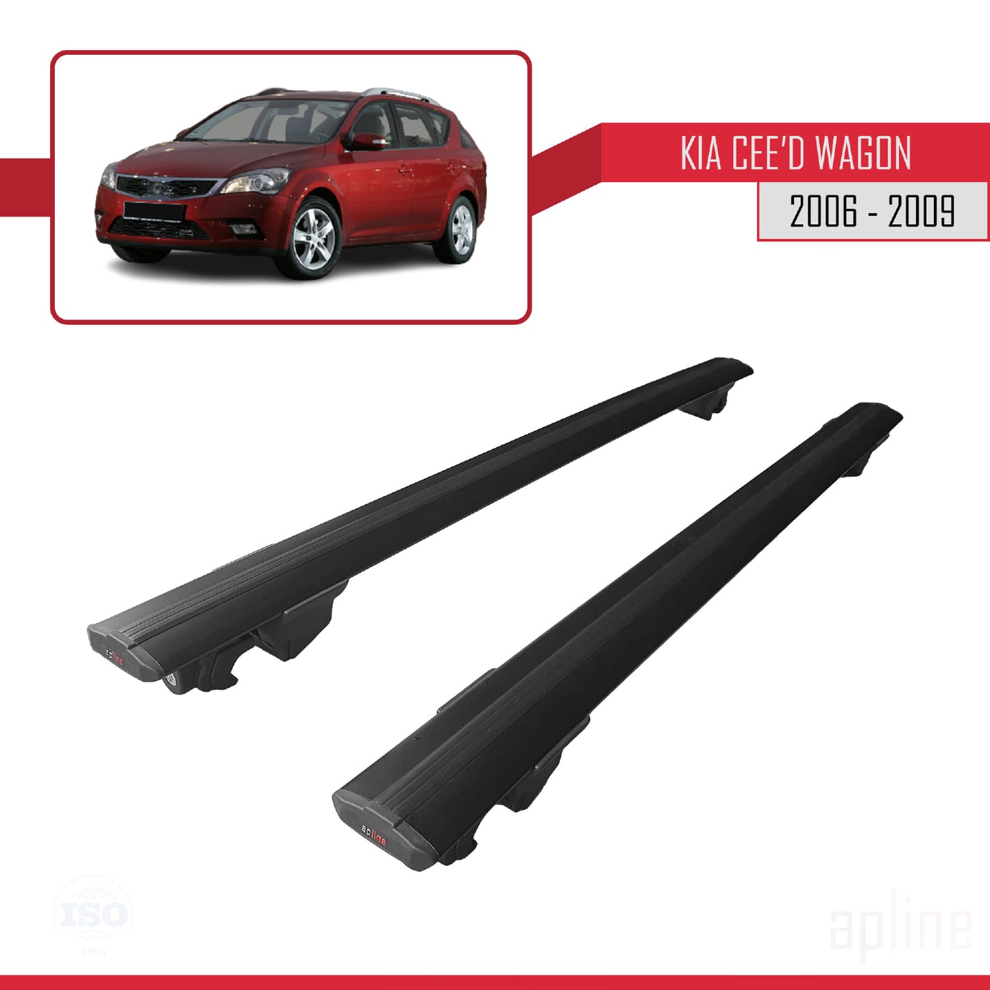 Compatible avec Kia Ceed (ED) Break Pre-Facelift 2006-2009 HOOK Model Barres de Toit Railing Porte-Bagages de Voiture Noir Aluminium 2 Barres
