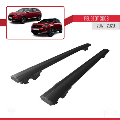 Compatible avec Peugeot 3008 II (P84) Pre-Facelift 2017-2020 HOOK Model Barres de Toit Railing Porte-Bagages de Voiture Noir Aluminium 2 Barres