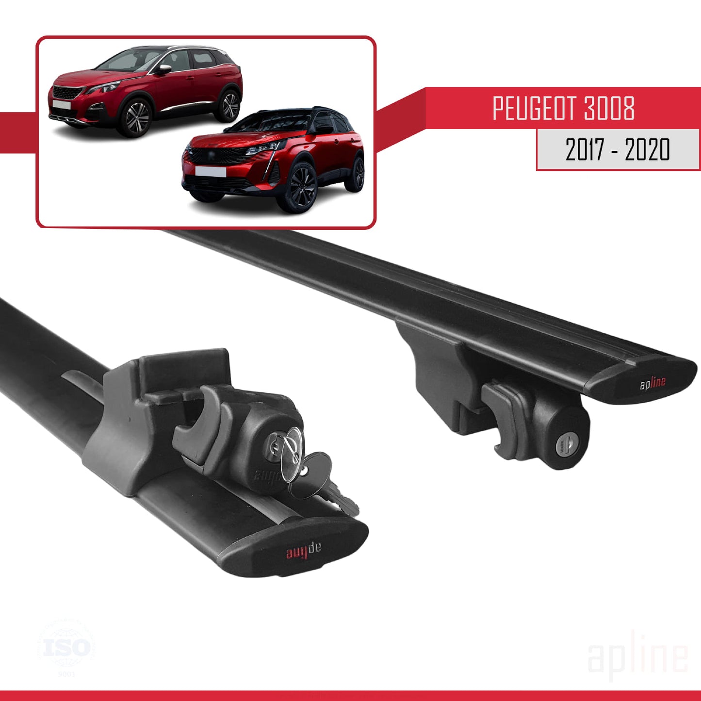 Compatible avec Peugeot 3008 II (P84) Pre-Facelift 2017-2020 HOOK Model Barres de Toit Railing Porte-Bagages de Voiture Noir Aluminium 2 Barres
