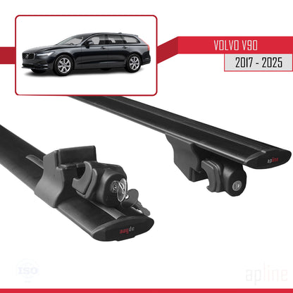 Compatible avec Volvo V90 2017-2025 HOOK Model Barres de Toit Railing Porte-Bagages de Voiture Noir Aluminium 2 Barres