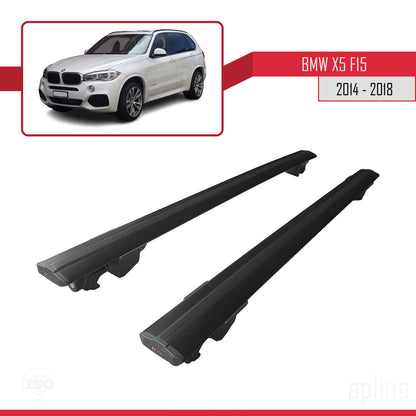Kompatibel mit BMW X5 (F15) 2014-2018 HOOK Modell Dachgepäckträger, schwarzes Aluminium, 2 Stangen