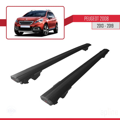 Compatible avec Peugeot 2008 (A94) 2013-2019 HOOK Model Barres de Toit Railing Porte-Bagages de Voiture Noir Aluminium 2 Barres