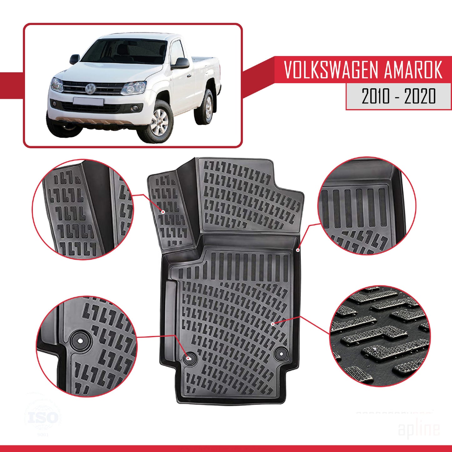 Kompatibel mit Volkswagen Amarok (2F) 2010-2020 4D Gummimatten Schwarz